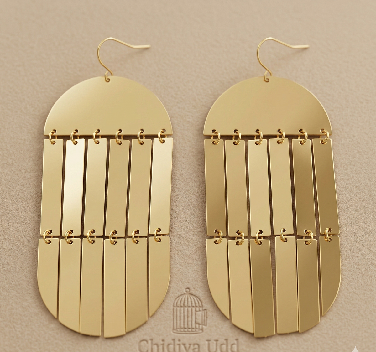 Long Bar Fringe Statement Earrings – Gold — Photo 6