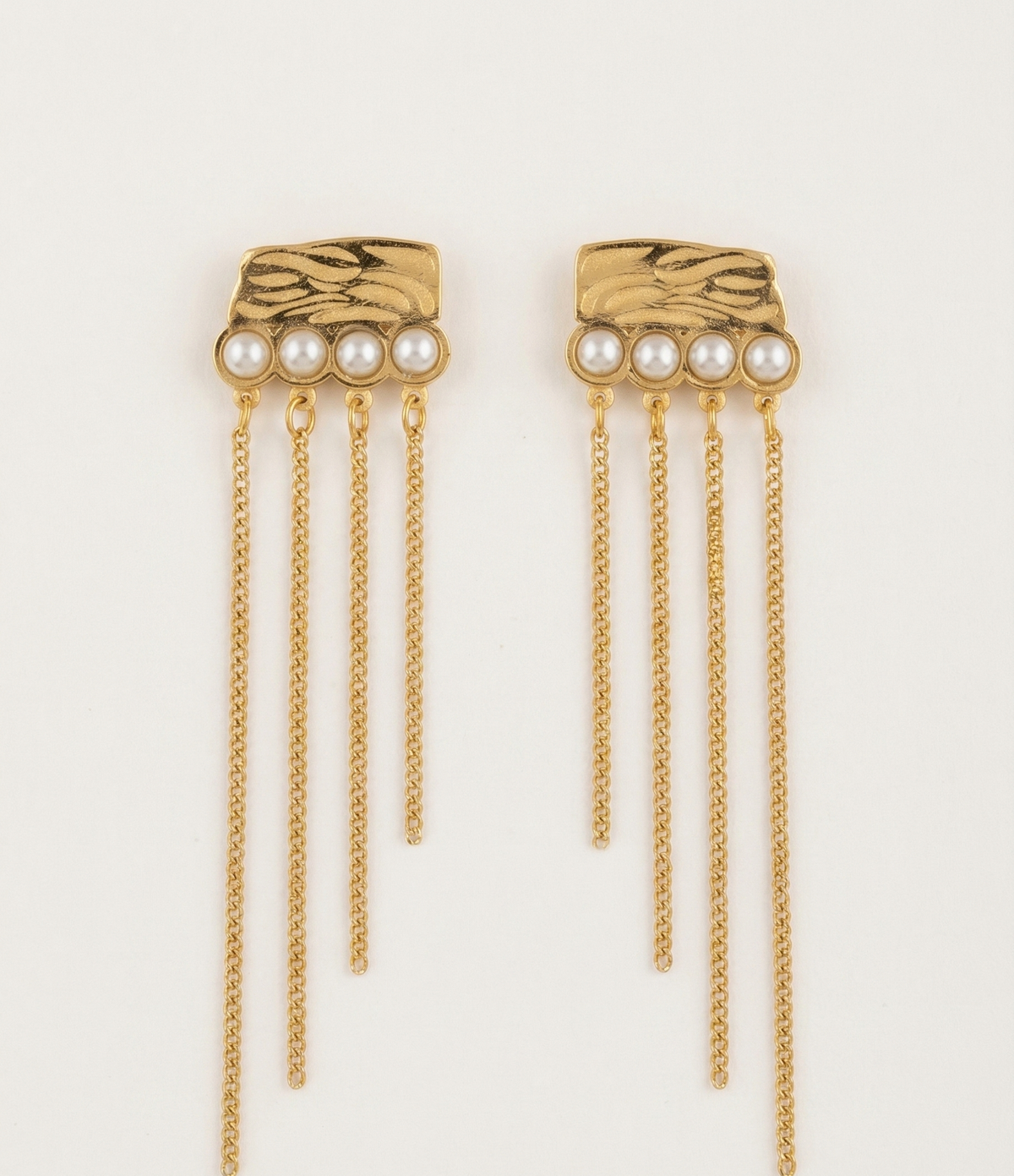 Pearl Chain Tassel Earrings – Gold — Photo 1
