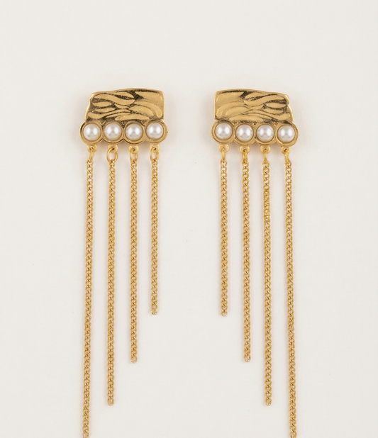 Pearl Chain Tassel Earrings – Gold — Photo 1