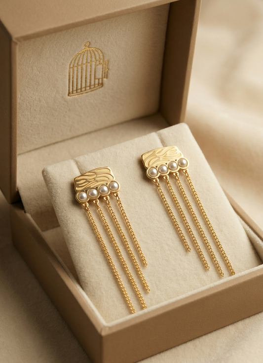 Pearl Chain Tassel Earrings – Gold — Photo 2