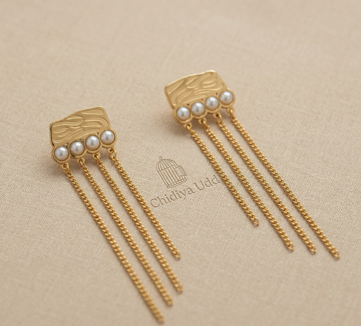 Pearl Chain Tassel Earrings – Gold — Photo 5
