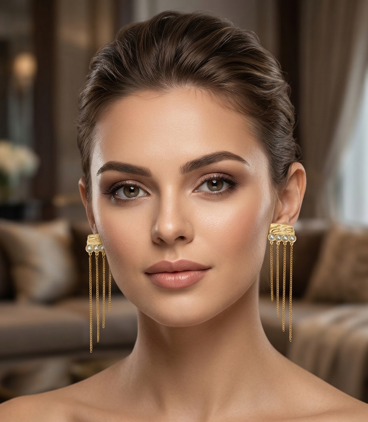 Pearl Chain Tassel Earrings – Gold — Photo 6