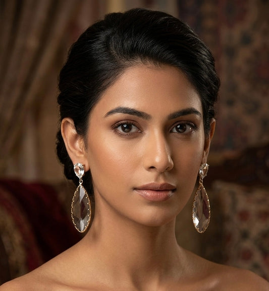 Crystal Leaf Drop Earrings – Gold — Photo 2