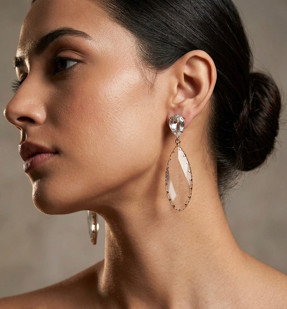 Crystal Leaf Drop Earrings – Gold — Photo 3