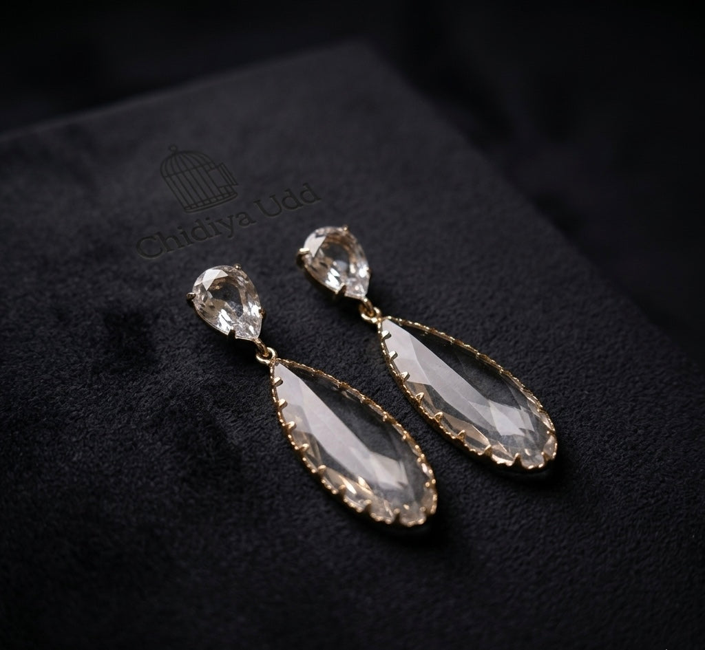 Crystal Leaf Drop Earrings – Gold — Photo 4