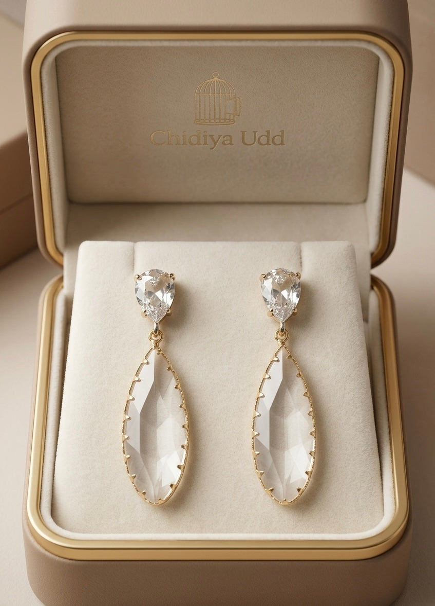 Crystal Leaf Drop Earrings – Gold — Photo 5