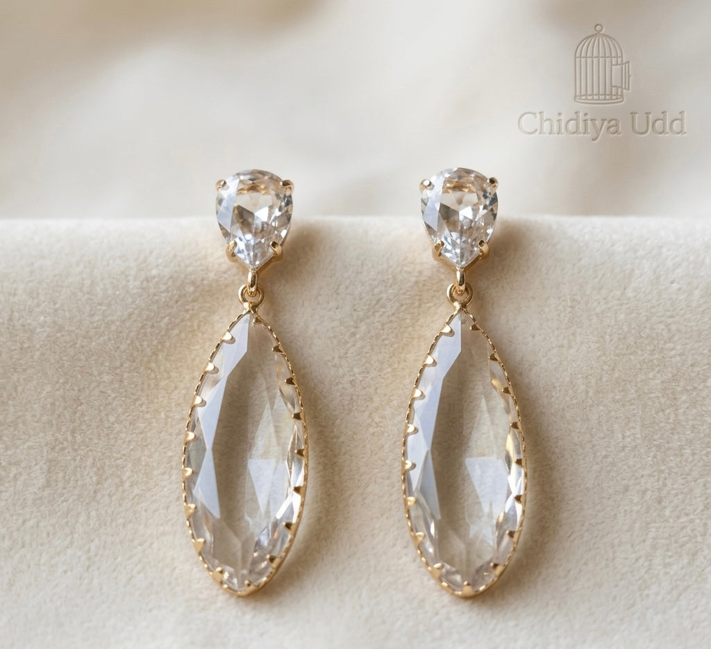 Crystal Leaf Drop Earrings – Gold — Photo 6