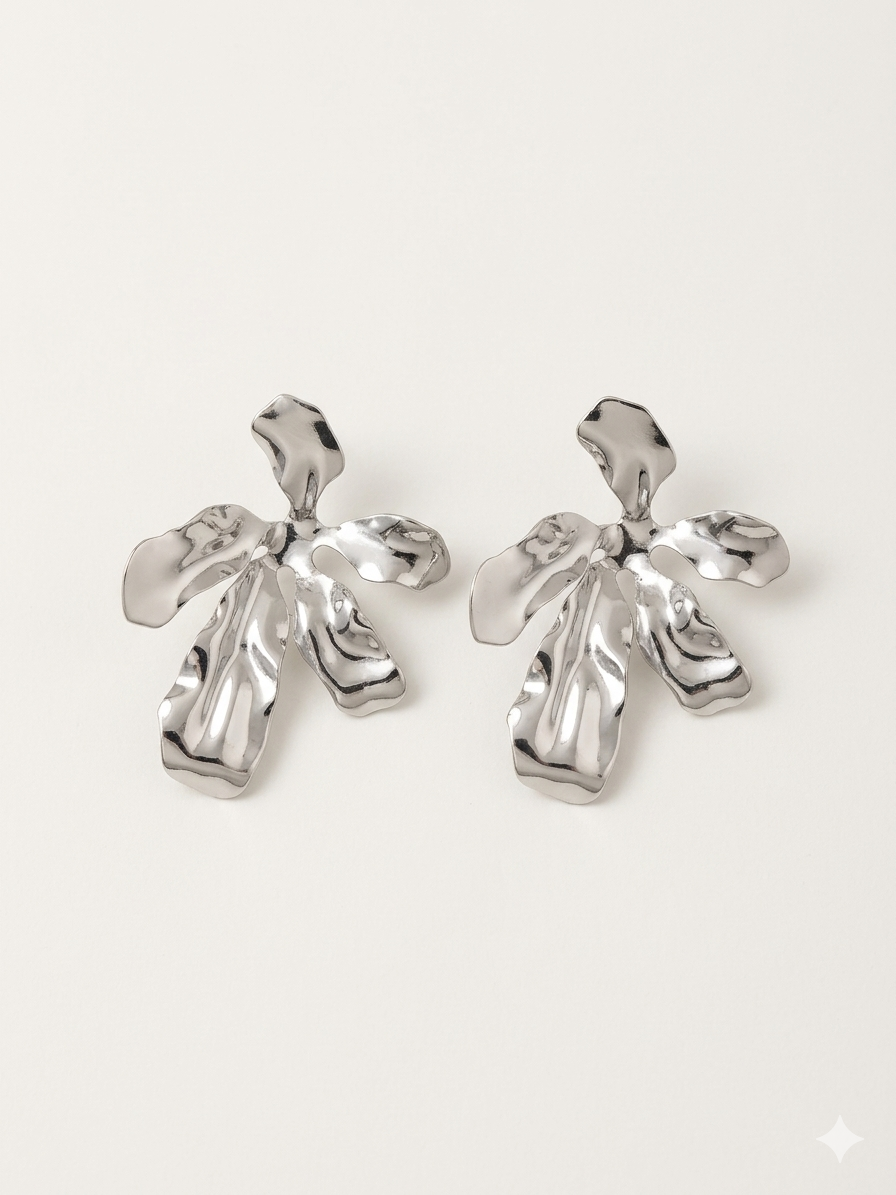 Sculpted Floral Spray Earrings — Silver — Photo 1