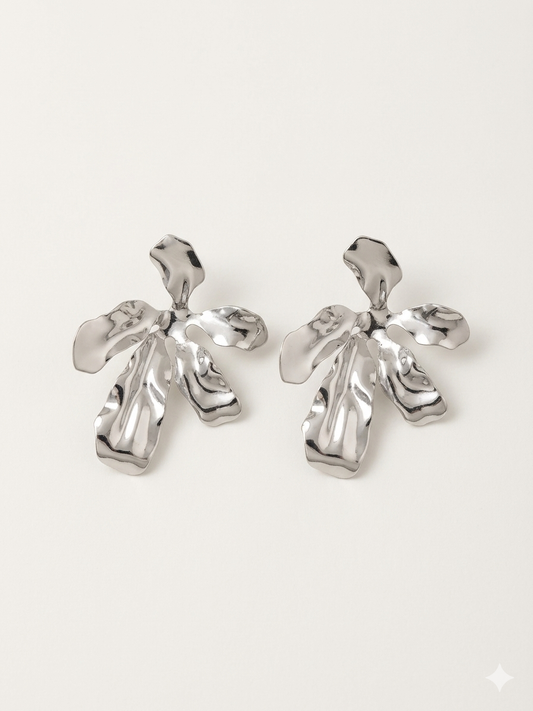 Sculpted Floral Spray Earrings — Silver — Photo 1