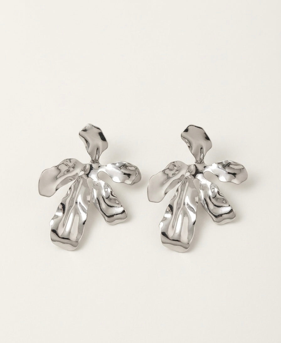 Sculpted Floral Spray Earrings — Silver — Photo 2