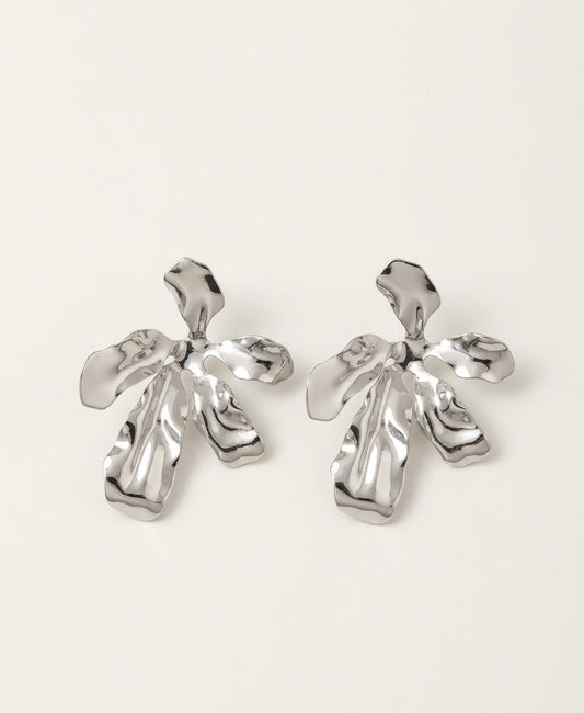 Sculpted Floral Spray Earrings — Silver — Photo 2