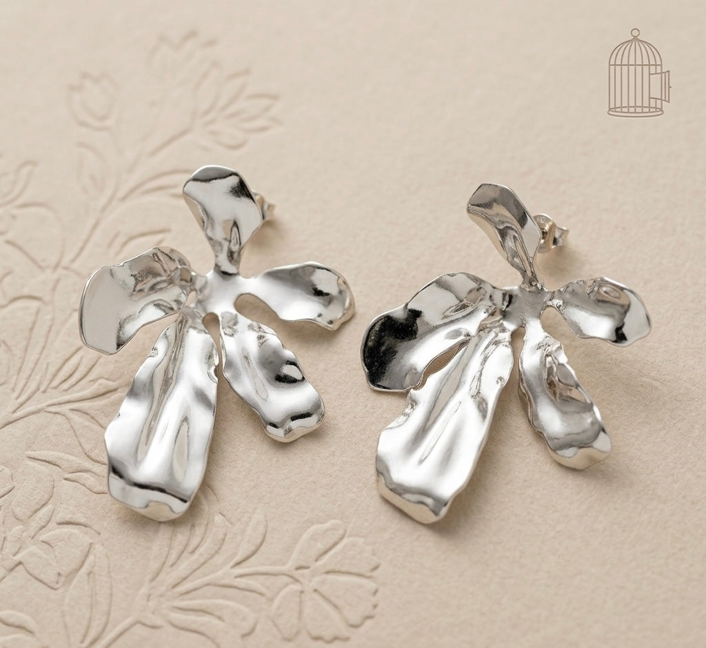 Sculpted Floral Spray Earrings — Silver — Photo 6