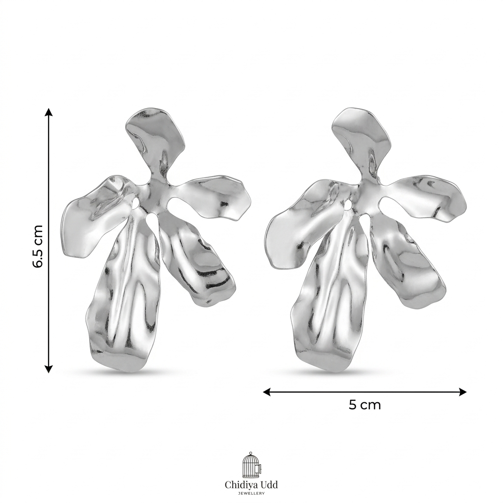 Sculpted Floral Spray Earrings — Silver — Photo 7