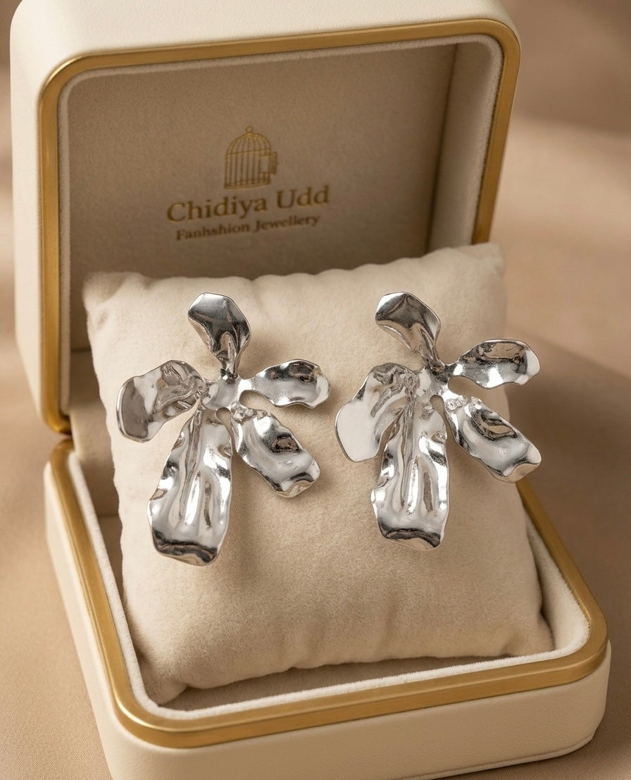 Sculpted Floral Spray Earrings — Silver — Photo 8