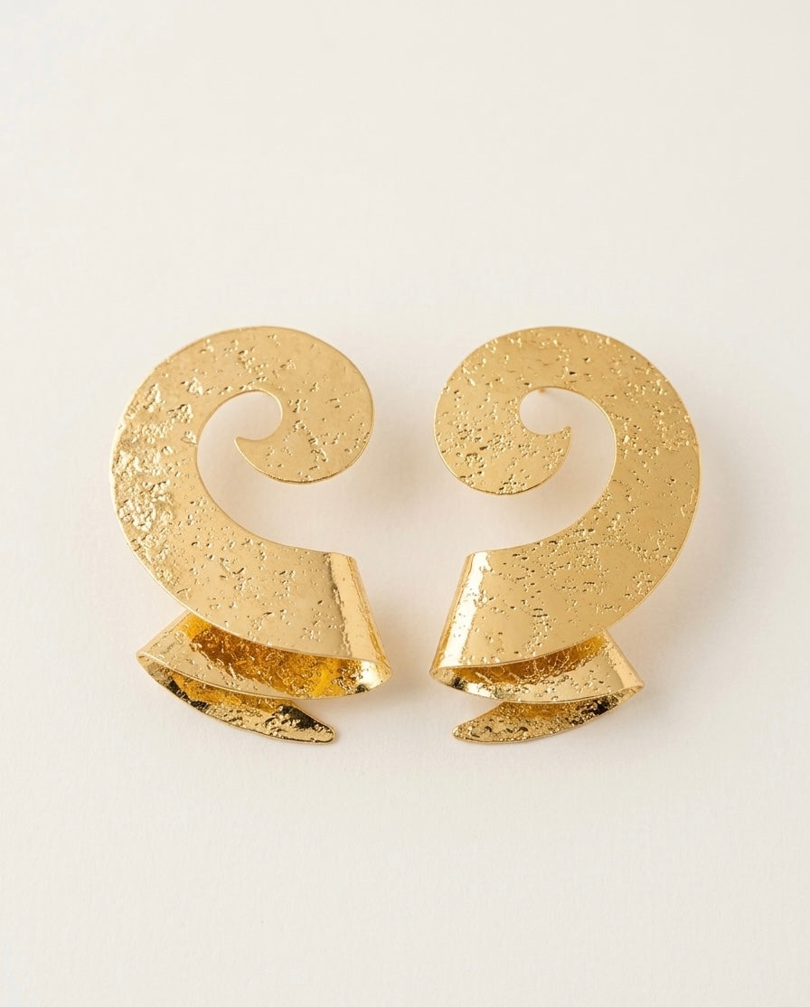 Textured Curl Statement Earrings — Gold — Photo 1