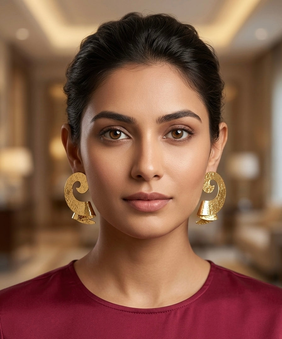 Textured Curl Statement Earrings — Gold — Photo 3
