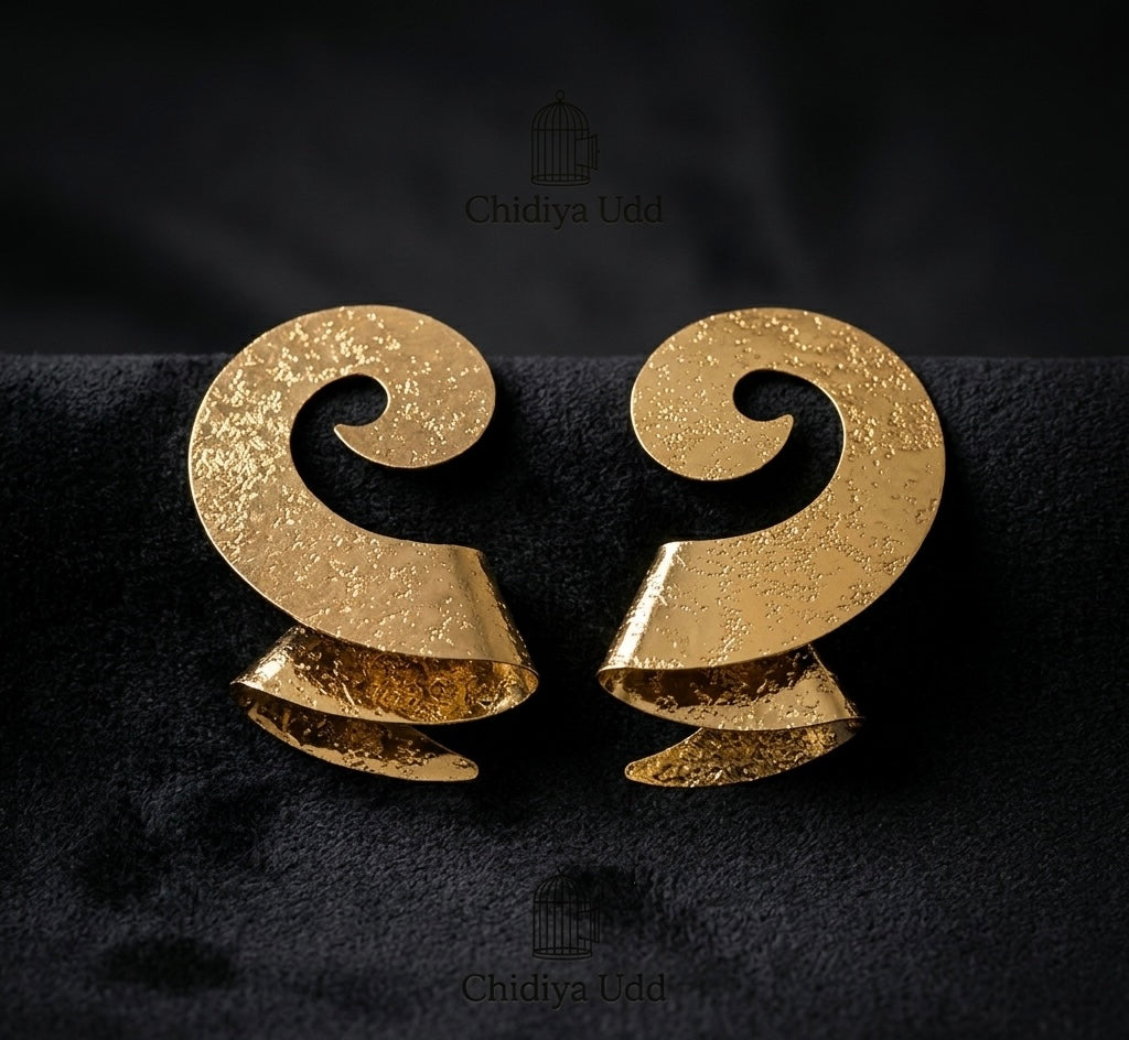 Textured Curl Statement Earrings — Gold — Photo 4