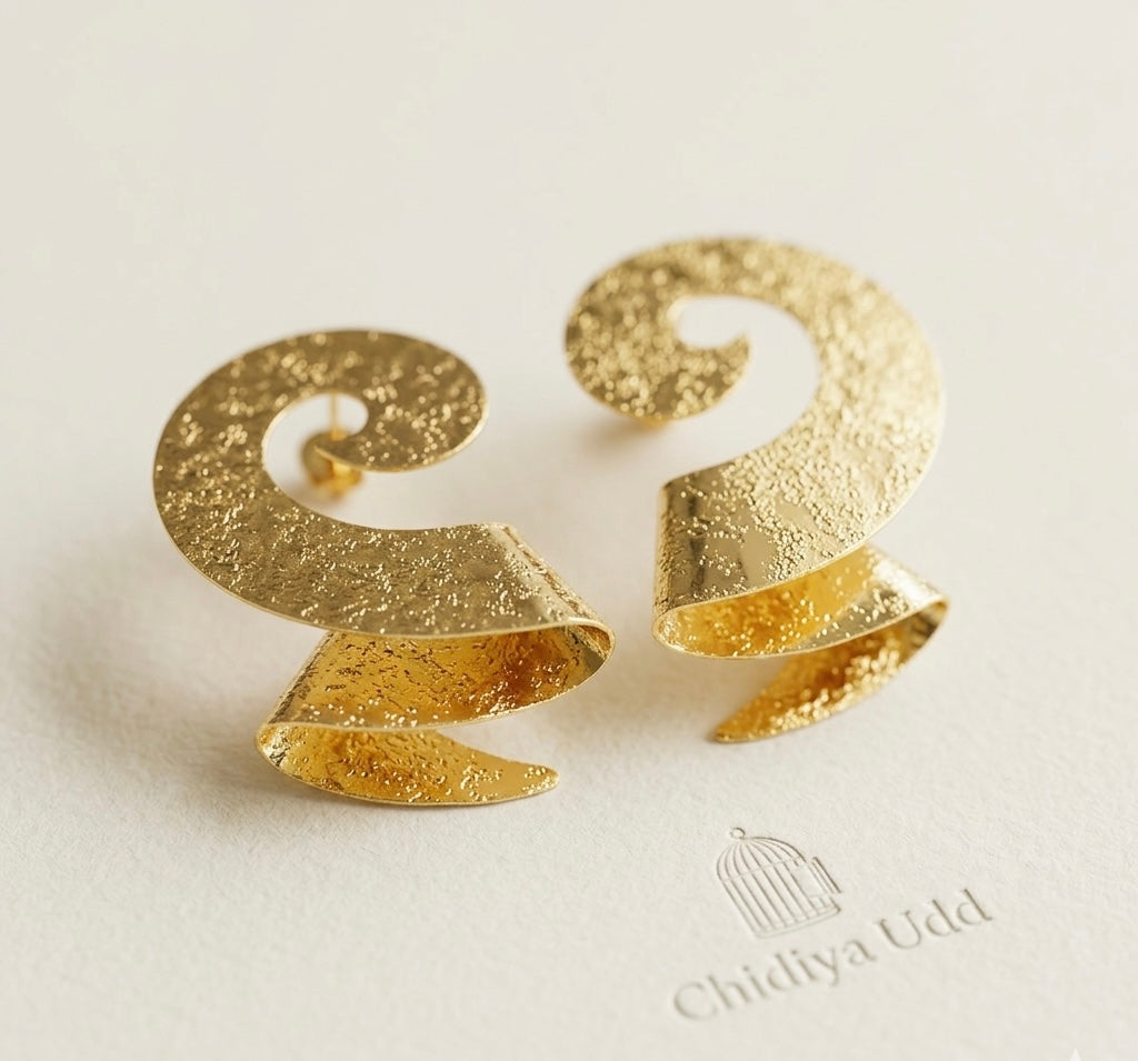 Textured Curl Statement Earrings — Gold — Photo 5