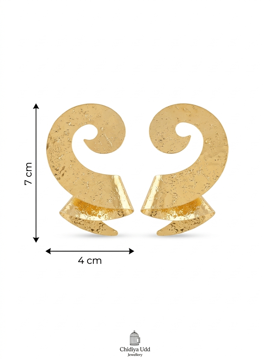 Textured Curl Statement Earrings — Gold — Photo 6