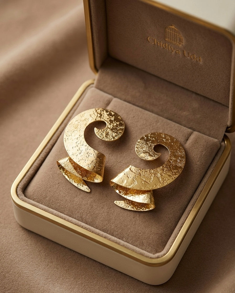 Textured Curl Statement Earrings — Gold — Photo 7